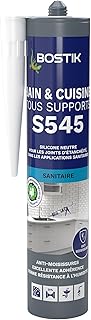 Bostik S545 – Mastic Silicone Bain et Cuisine – Jointe Tous Matériaux – Traité Anti-Moisissures – Conservation Longue Durée – Couleur : Blanc – Cartouche 300 ml