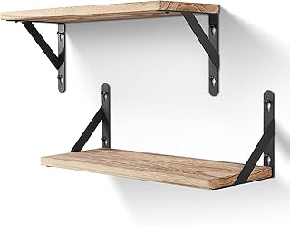 AGM Lot de 2 étagères murales en Bois - Profondeur : 15 cm - Longueur : 42,5 cm - pour Salon, Chambre à Coucher, Salle de Bain, Cuisine, Bureau