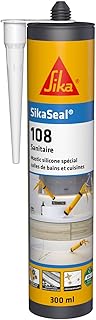 SIKA - Mastic Cuisine & Salle de Bain Anti-Moisissures - SikaSeal 108 Sanitaire Blanc - Joints silicone sanitaire longue durabilité sur multi-supports -Idéal pour travaux de plomberie - 300ml