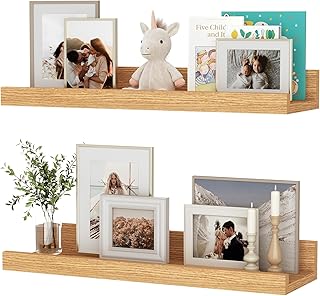 Lot de 2 étagères flottantes de 40 cm, en bois de chêne naturel, montage mural, pour photos, bibliothèques pour enfants, pour salon, cuisine, chambre, salle de bain, photos, organisation de la maison