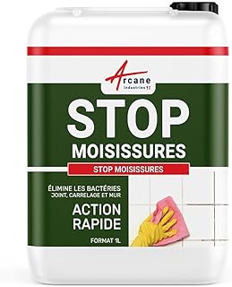 Anti moisissure salle de bain, mur intérieur et plafond - Produit surpuissant à effet immédiat pour taches sur murs et joints carrelage | STOP MOISISSURE - 1 L - ARCANE INDUSTRIES