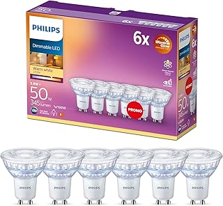 Philips ampoule LED Equivalent 50W GU10 C90 Blanc chaud, Dimmable, Verre, Lot de 6