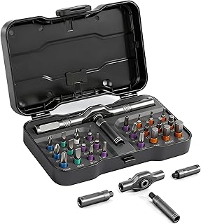 Lot de 25 tournevis à cliquet magnétiques 24 en 1 avec poignée amovible pour montage de meubles, bricolage et ordinateur