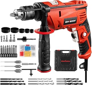 ENVENTOR Perceuse à Percussion Filaire 900W, Perceuse électrique avec 36 Accessoires, Fonction 2 en 1, 0-3000 tr/min, Poignée Rotative à 360°, mandrin de perçage 13 mm, pour Béton, Métal et Bois