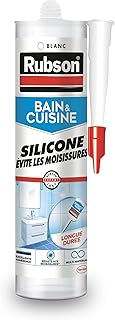 Rubson, Mastic Bain & Cuisine Silicone Évite Les Moisissures Blanc (cartouche de 280 ml) – Mastic sanitaire à base de silicone – Mastic étanche renforcé en antifongique