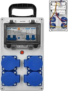 Coffret Électrique de Chantier 230 V Tableau Electrique Mural avec Disjoncteur répartiteur de courant 16 A IP67 Distributeur de Courant Électrique avec Disjoncteur coffret chantier