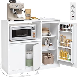 VASAGLE CUSTOS Collection - Buffet Cuisine, Meuble de Rangement, Vaisseliers, avec Plan de Travail, Étagère pour Micro-onde, 1 Compartiment Ouvert, 3 Portes, Étagères Réglables, Blanc Nuage BBK373WB01
