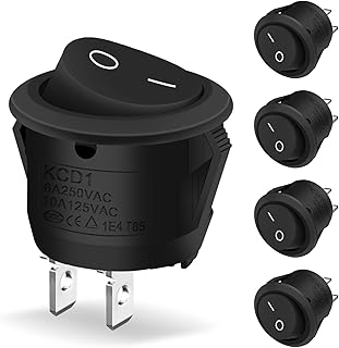 5 Pièces Interrupteur 12 V, Hanibos Mini Bouton ON OFF 10 A/125 V 6 A/250 V, Interrupteur à Bascule Ronds Verrouillables Noir pour Voiture, Bateau, Appareils Ménagers