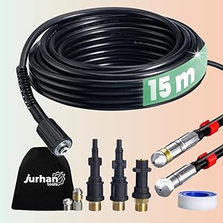 Kit de nettoyage de canalisations (15 m) – Kit avec 3 adaptateurs – Tuyau de nettoyage de canalisations haut pression de haute qualité