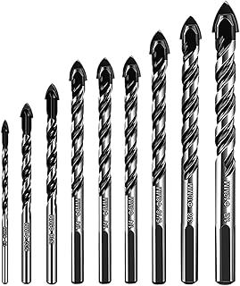 Lot de 9 Forets à Pointe en Carbure de Tungstène,Forets Multi-Matériaux,Ø 3/4/5/6/6/6/8/10/12 mm,pour Carrelage en Porcelaine, Céramique, Brique, Plastique, Ciment, Bois, Verre