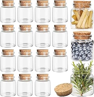 15 Pièces 50ml Bouteille en Verre, Transparent Mini Bocaux En Verre Avec Bouchons Petit Bocaux Mini Pot Conservation Fiole en Verre pour DIY Mariage Fête Favors Épices Artisanat Décoration